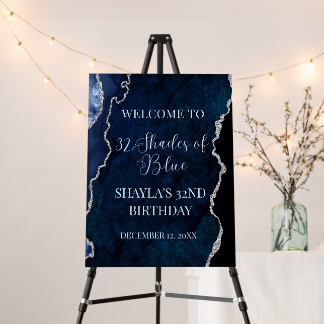 Editable Shades of Blue Birthday Welcome Sign Blue (In Situ (Stand))