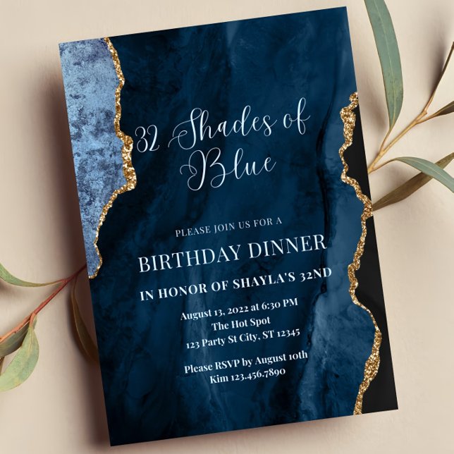 Editable Shades of Blue Invitation, Blue and Gold Invitation (Creator Uploaded)