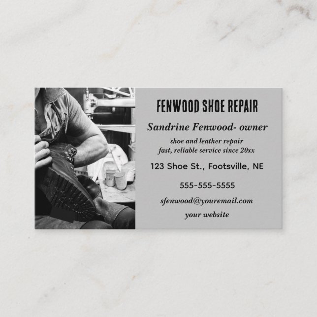 Editable Shoe and Leather Repair Business Card (Front)