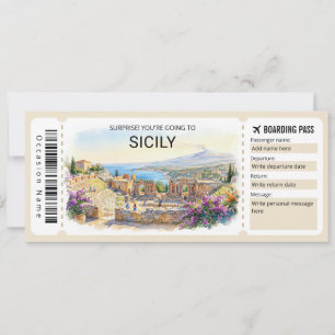 Editable Sicily Trip Boarding Pass Ticket Invitation