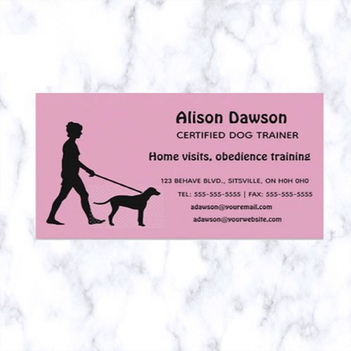 Editable Silhouette Dog with Lady Trainer Business Card
