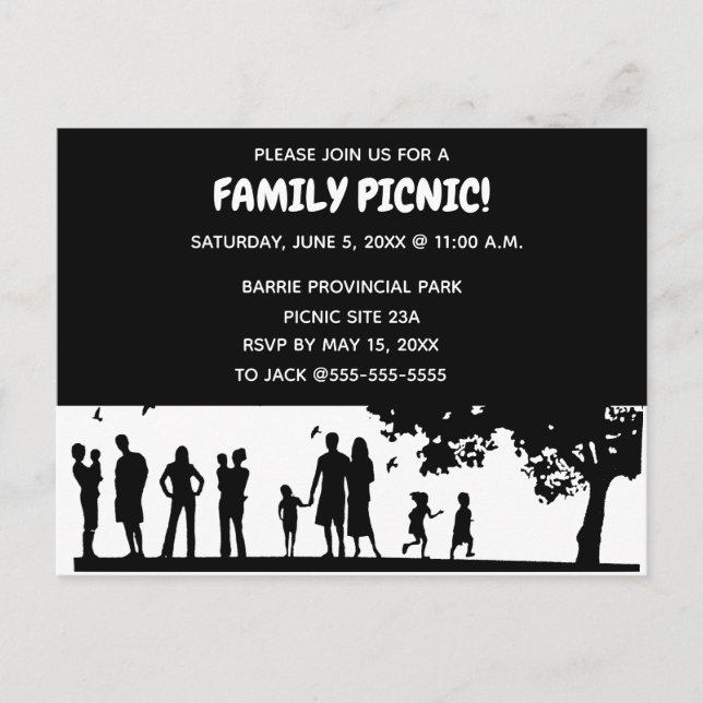 Editable Silhouette Family Picnic Invitation (Front)