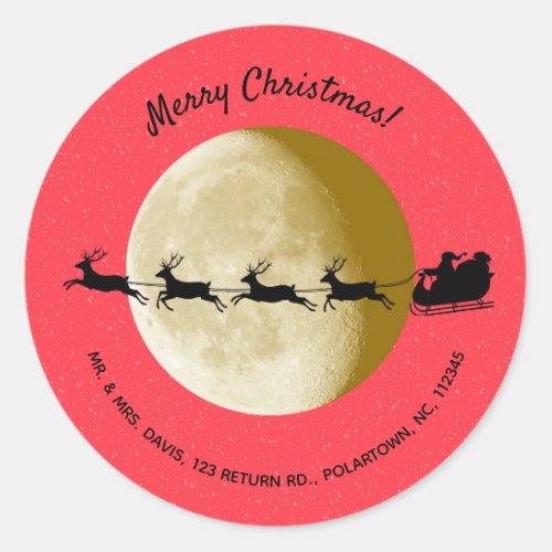 Editable Silhouette Santas Sleigh Return Address Classic Round Sticker