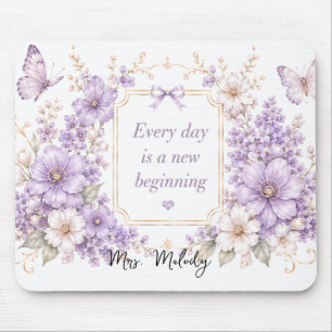 Editable Silk Garden Purple Floral Mouse Pad