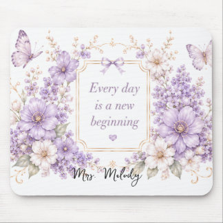 Editable Silk Garden Purple Floral Mouse Pad
