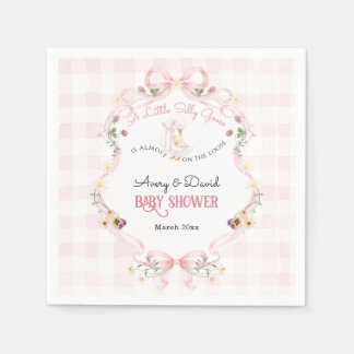 Editable Silly Goose Baby Shower Pink Bow Napkins