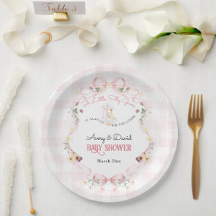 Editable Silly Goose Baby Shower Pink Bow Paper Plates