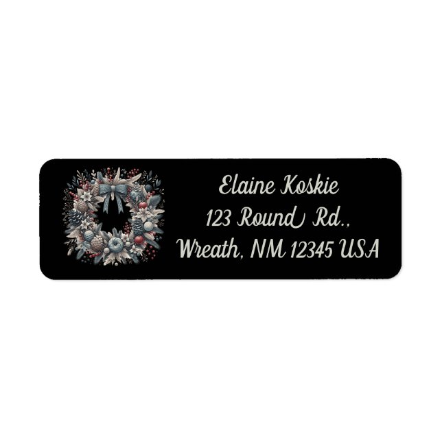 Editable Silver Christmas Wreath Label (Front)