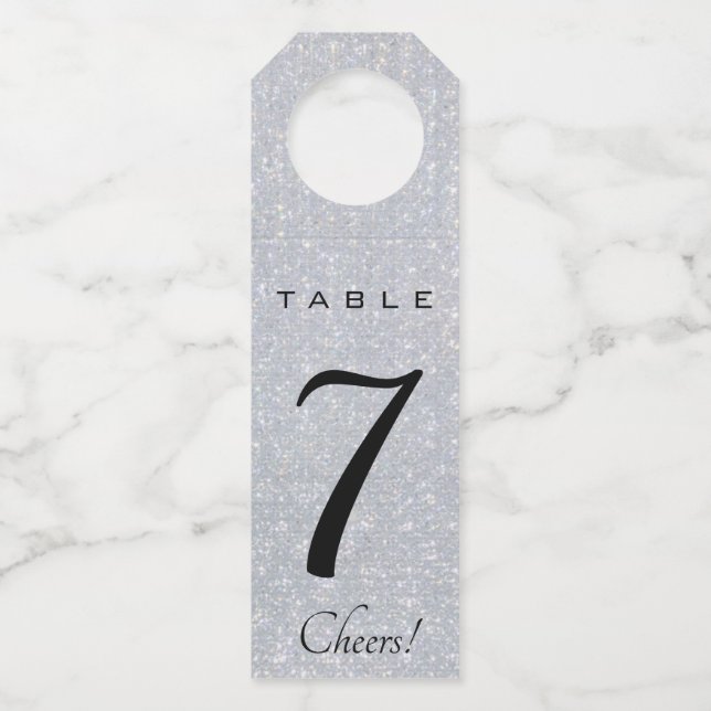 Editable Silver Crystal Table Number Bottle Hanger Tag (Front)