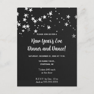 Editable Silver Stars New Year Invitation Postcard