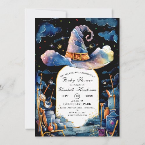 Editable Simple Wizard Hat Baby Shower Invitation