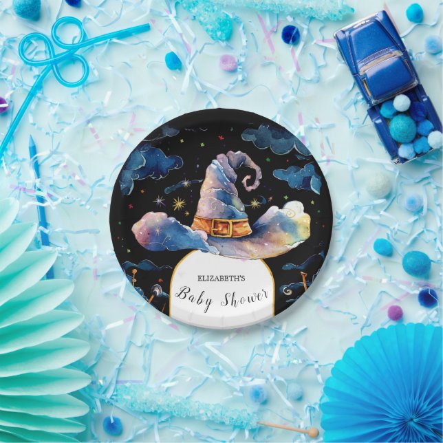Editable Simple Wizard Hat Baby Shower Paper Plates (Party)