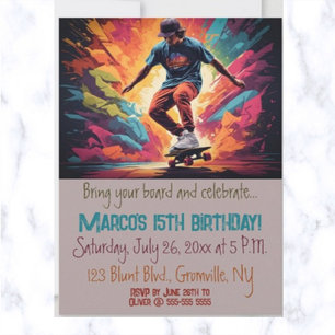 Editable Skateboarder Birthday Invitation