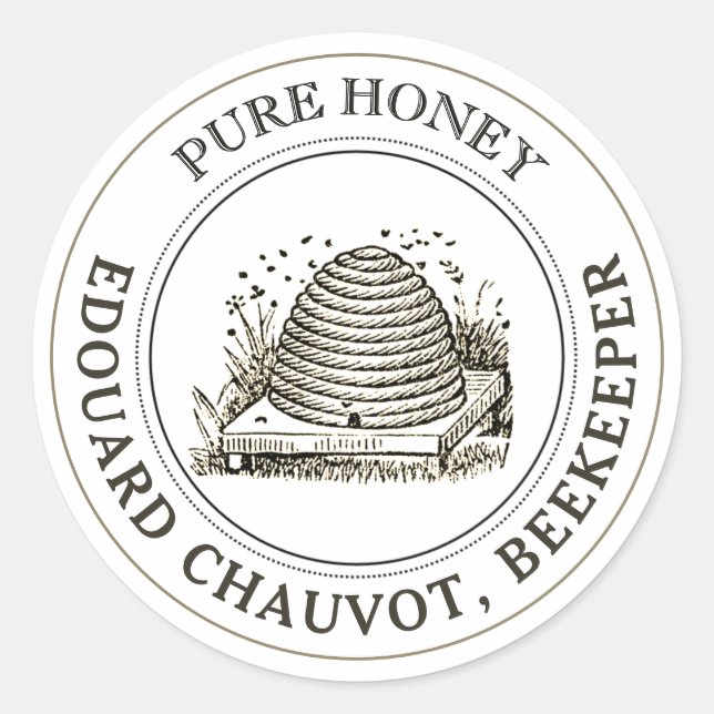 Editable Skep Hive Bees Honey Jar Lid Label (Front)