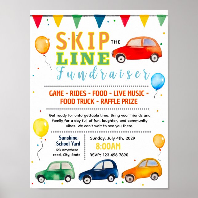 Editable skip the line fundraiser flyer poster (Front)