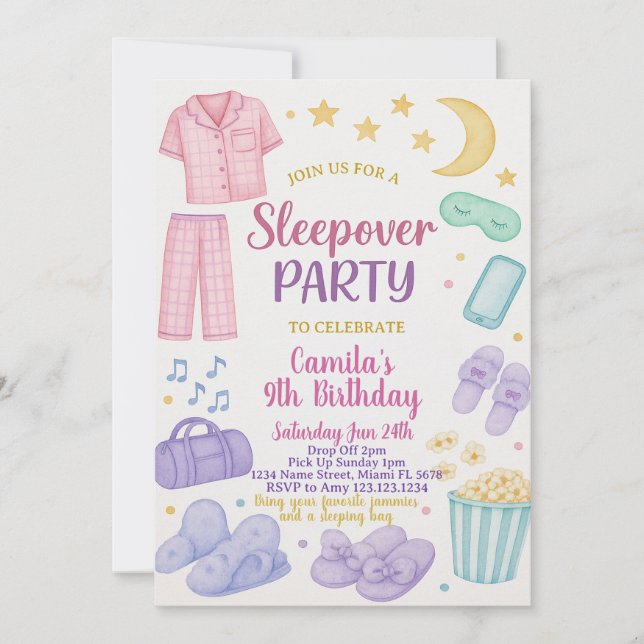 Editable Sleepover Birthday Party Invitation (Front)