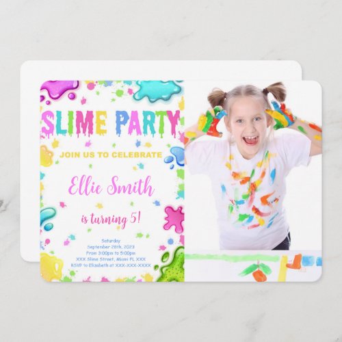 Editable Slime Birthday Invitation With Photo