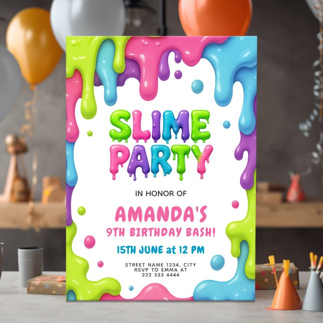 Editable Slime-Themed Kids Birthday Party Invitation (Creator Uploaded)