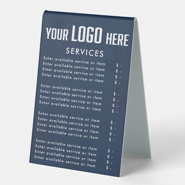 Editable Small Business Service Pricing Guide Table Tent (Front)