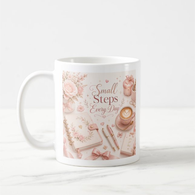 Editable Small Steps Every Day Motivational  Coffee Mug (Left)