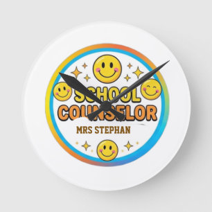Editable Smiley Face School Counselor Sign Brigh Round Clock