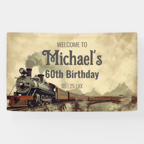 Editable Smoke Bridge Vintage Steam Train Birthday Banner