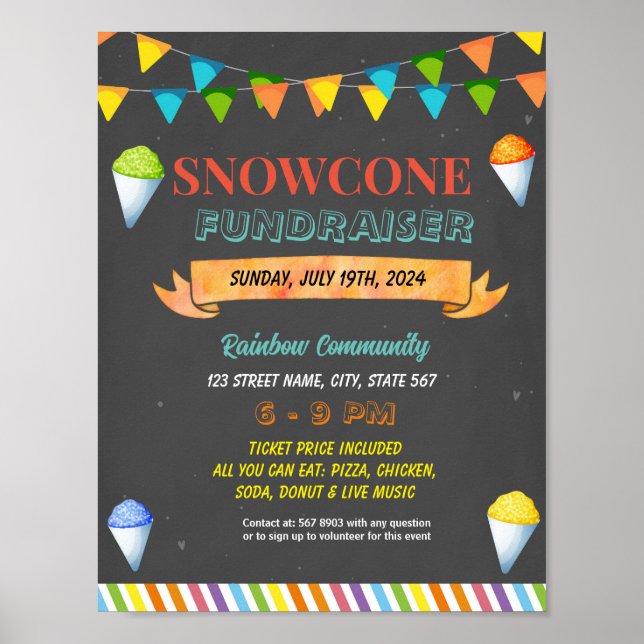 Editable Snowcone Fundraiser Flyer Poster (Front)