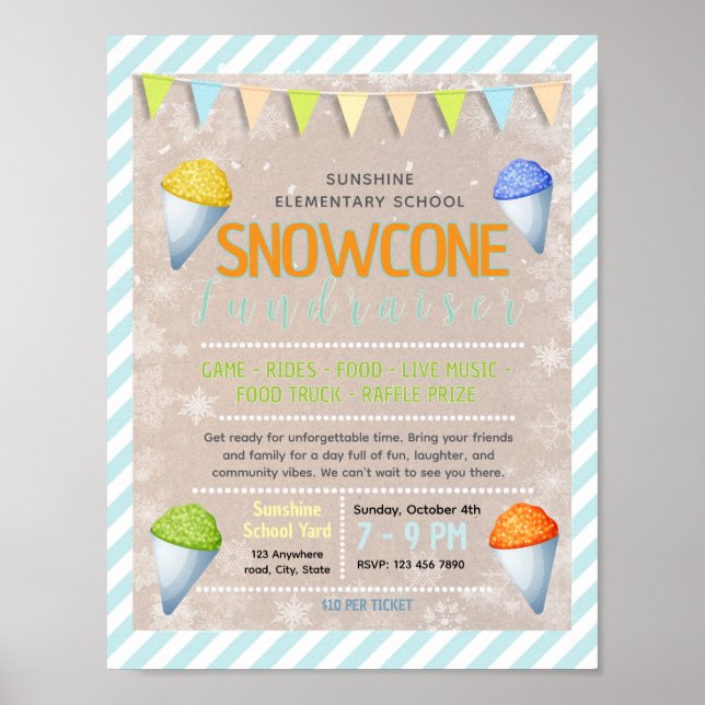 Editable snowcone fundraiser flyer poster (Front)
