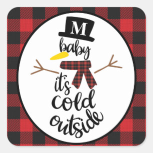 Editable Snowman Red & Black Buffalo Plaid Square Sticker