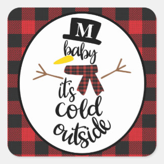 Editable Snowman Red & Black Buffalo Plaid Square Sticker