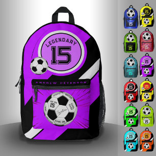 Editable Soccer Ball Modern Purple Birthday Printed Backpack