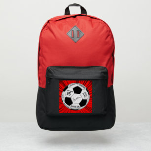 Editable Soccer Ball Modern Red Milestone Birthday Port Authority® Backpack