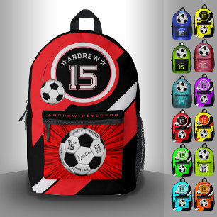 Editable Soccer Ball Modern Red Milestone Printed Backpack