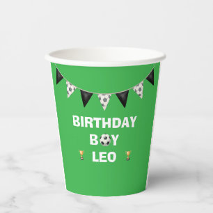 Editable Soccer Birthday Paper Cups - Custom Name