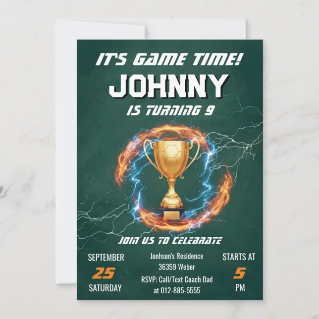 Editable Soccer Birthday Party Invitation (Front)