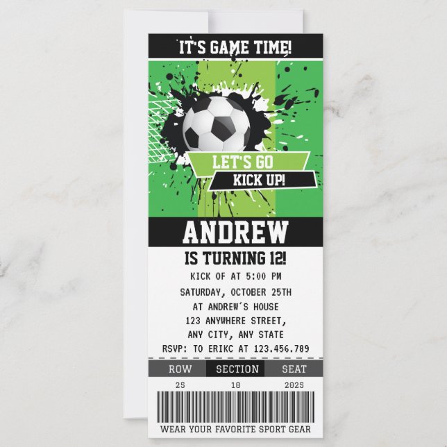 Editable Soccer Birthday Party Ticket for boy Invitation (Front)