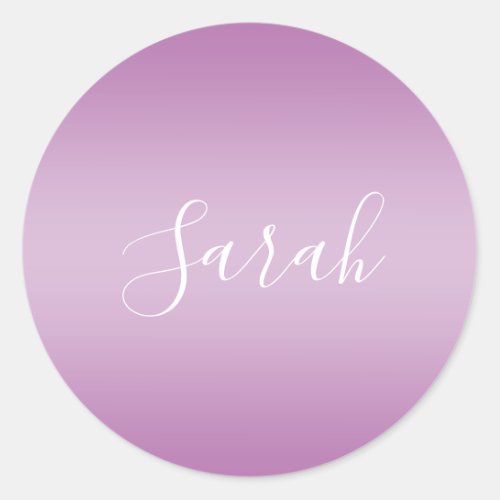 Editable Soft Mauve Ombre  White Text Script  Classic Round Sticker