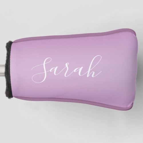 Editable Soft Mauve Ombre  White Text Script  Golf Head Cover