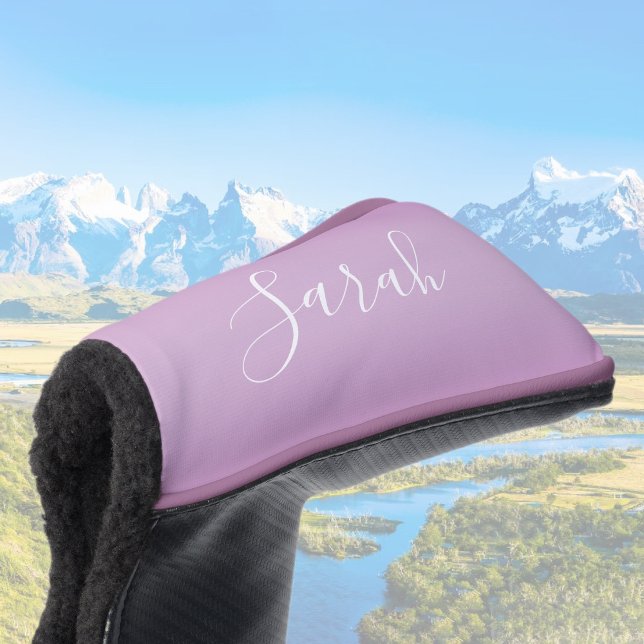 Editable Soft Mauve Ombre & White Text Script  Golf Head Cover (Creator Uploaded)