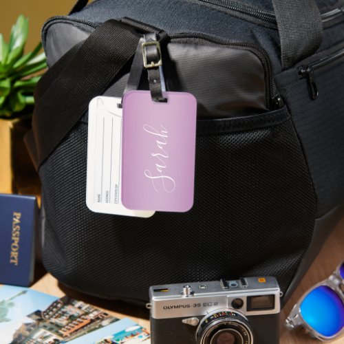 Editable Soft Mauve Ombre  White Text Script  Luggage Tag