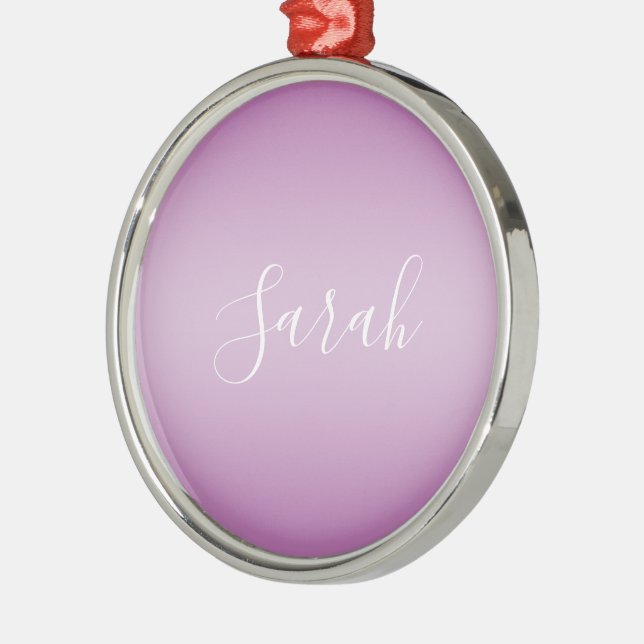Editable Soft Mauve Ombre & White Text Script  Metal Ornament (Left)