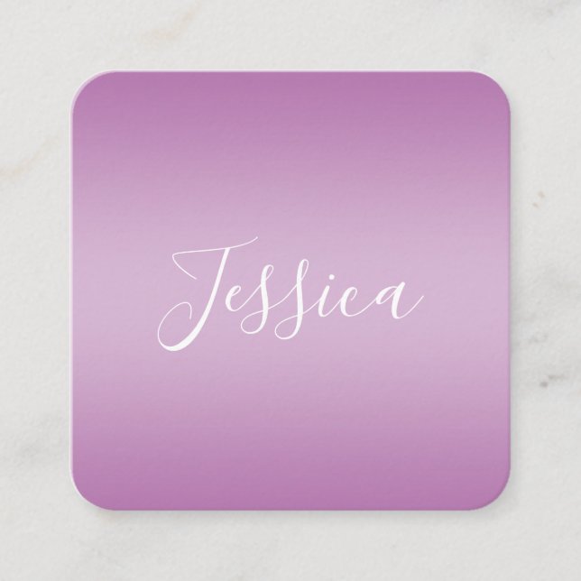 Editable Soft Mauve Ombre & White Text Script Square Business Card (Front)