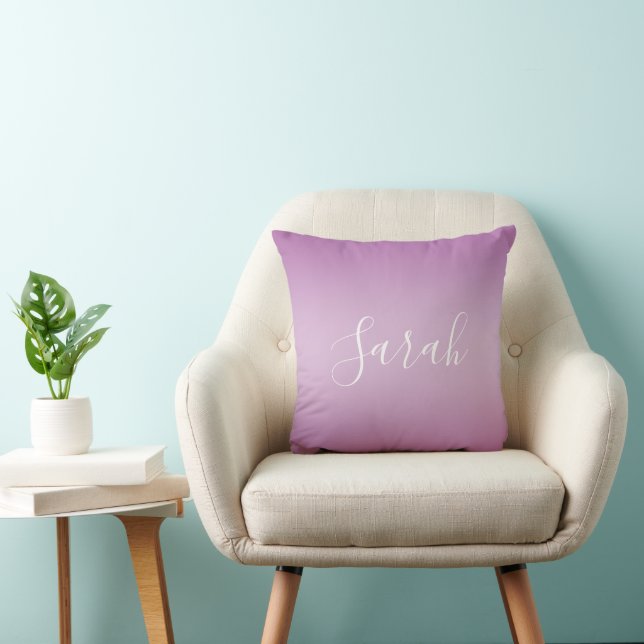 Editable Soft Mauve Ombre & White Text Script  Throw Pillow (Chair)
