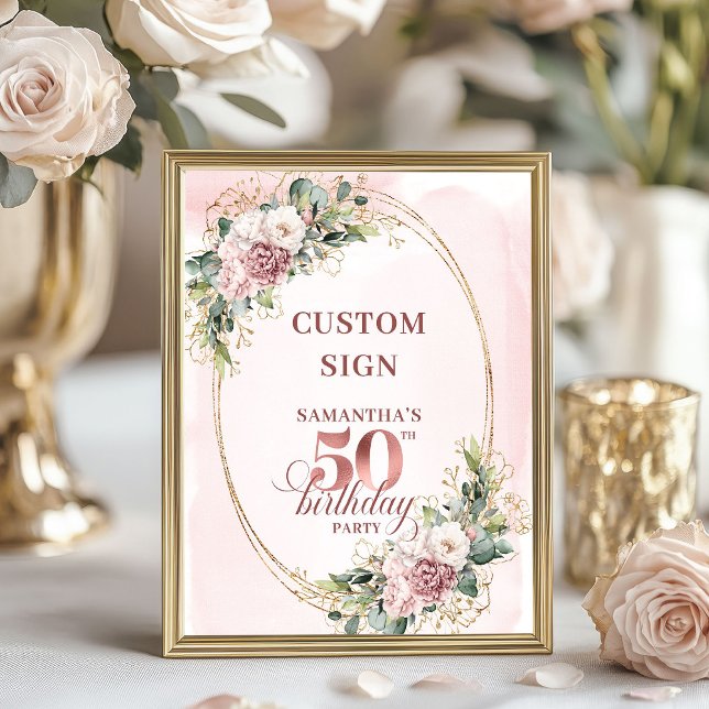 Editable Soft Pastel Pink 50th Birthday 8x10 Sign (Editable Soft Pastel Pink 50th Birthday 8x10 Sign)