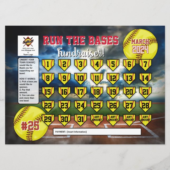 Editable Softball Calendar Fundraiser Flyer  Invit Invitation (Front)