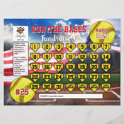 Editable Softball Calendar Fundraiser Flyer USA Invitation