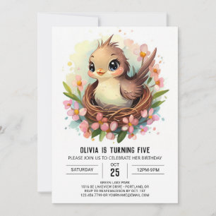 Editable Songbird Bird Birthday Invitation