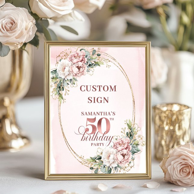 Editable Sophisticated Rose Gold 50th Birthday  Poster (Editable Sophisticated Rose Gold 50th Birthday Custom Sign)