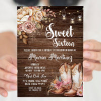 Editable Southwestern rustic cowgirl Sweet Sixteen