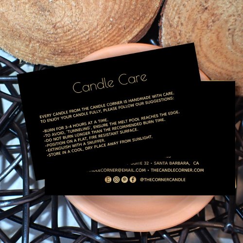 Editable Soy Candle Care Card with  logo Black